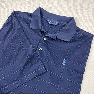 Polo Golf EUC Polo Shirt Mens‎ L Navy Blue Windowpane 100% Cotton Short Sleeve